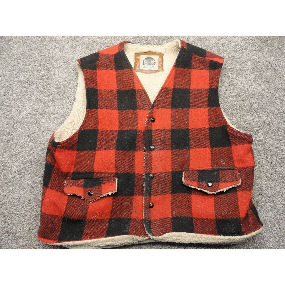 Vintage Miller Western Wear Red Plaid Wool Vest w/ Sherpa Lining,  Denver CO HTF